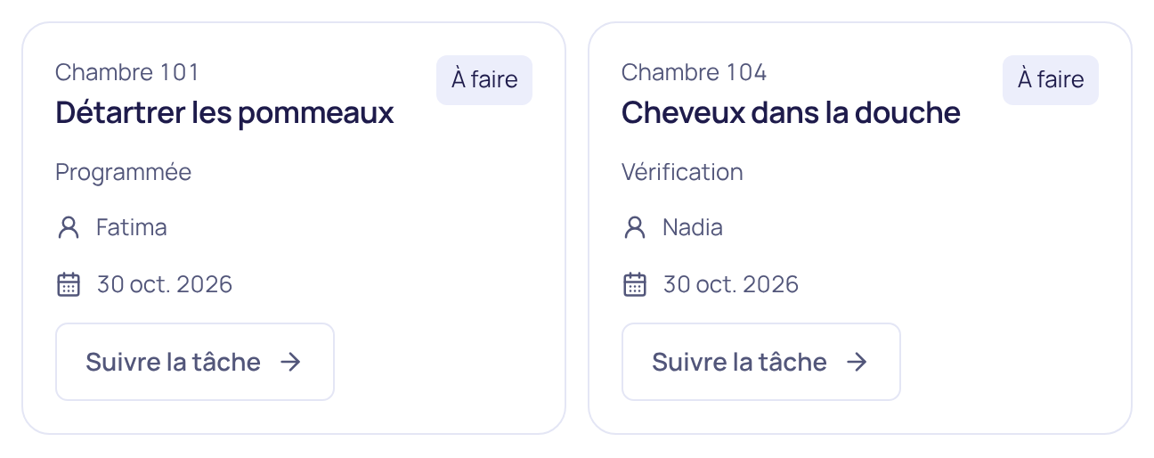 Le suivi maintenance réel de Pristi : demandes fictives, destinataires, échéances et tâches programmées.